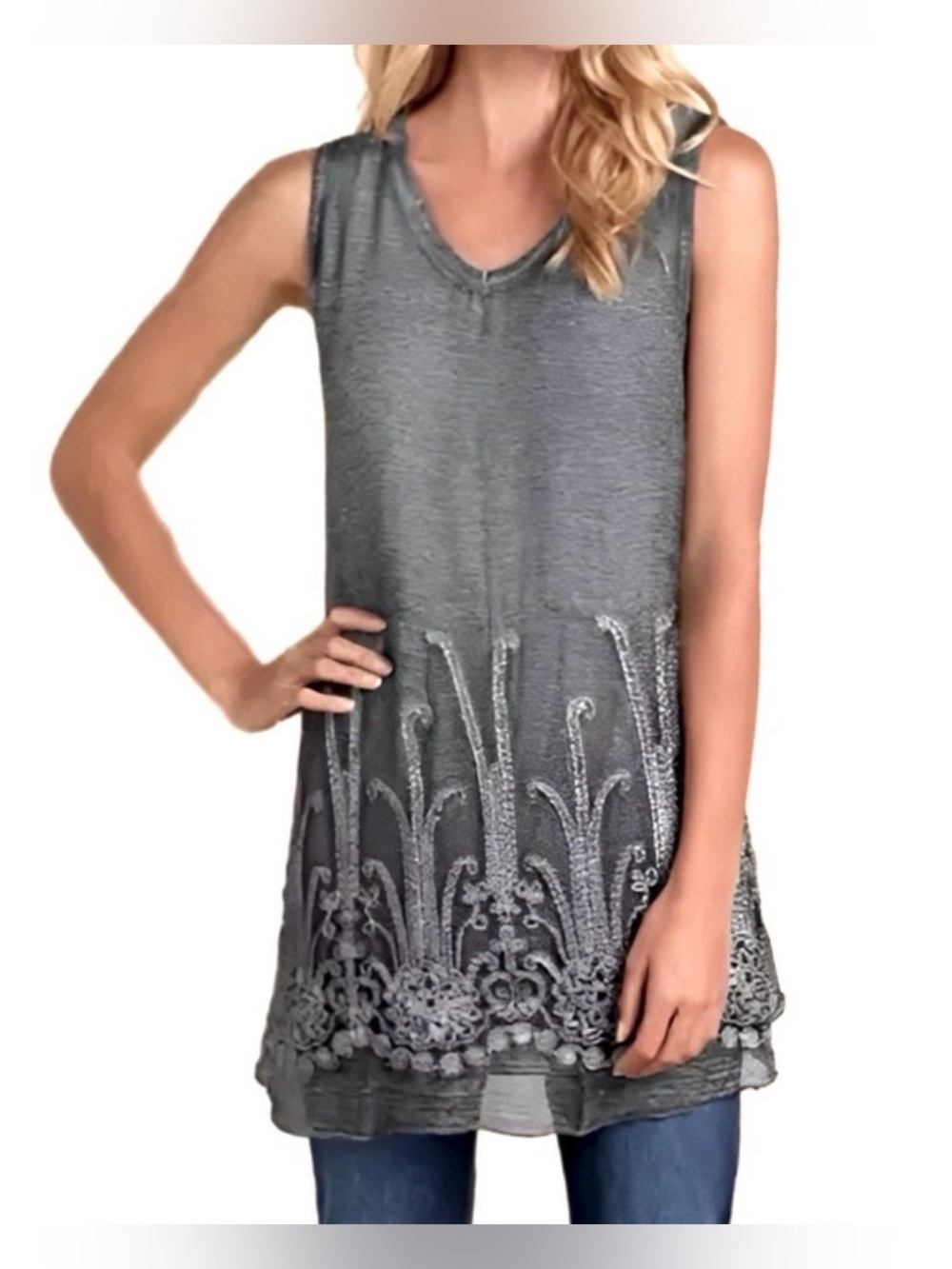 EUC- Soft Surroundings Silk Soutache / Sequin Sleeveless Tunic Top
